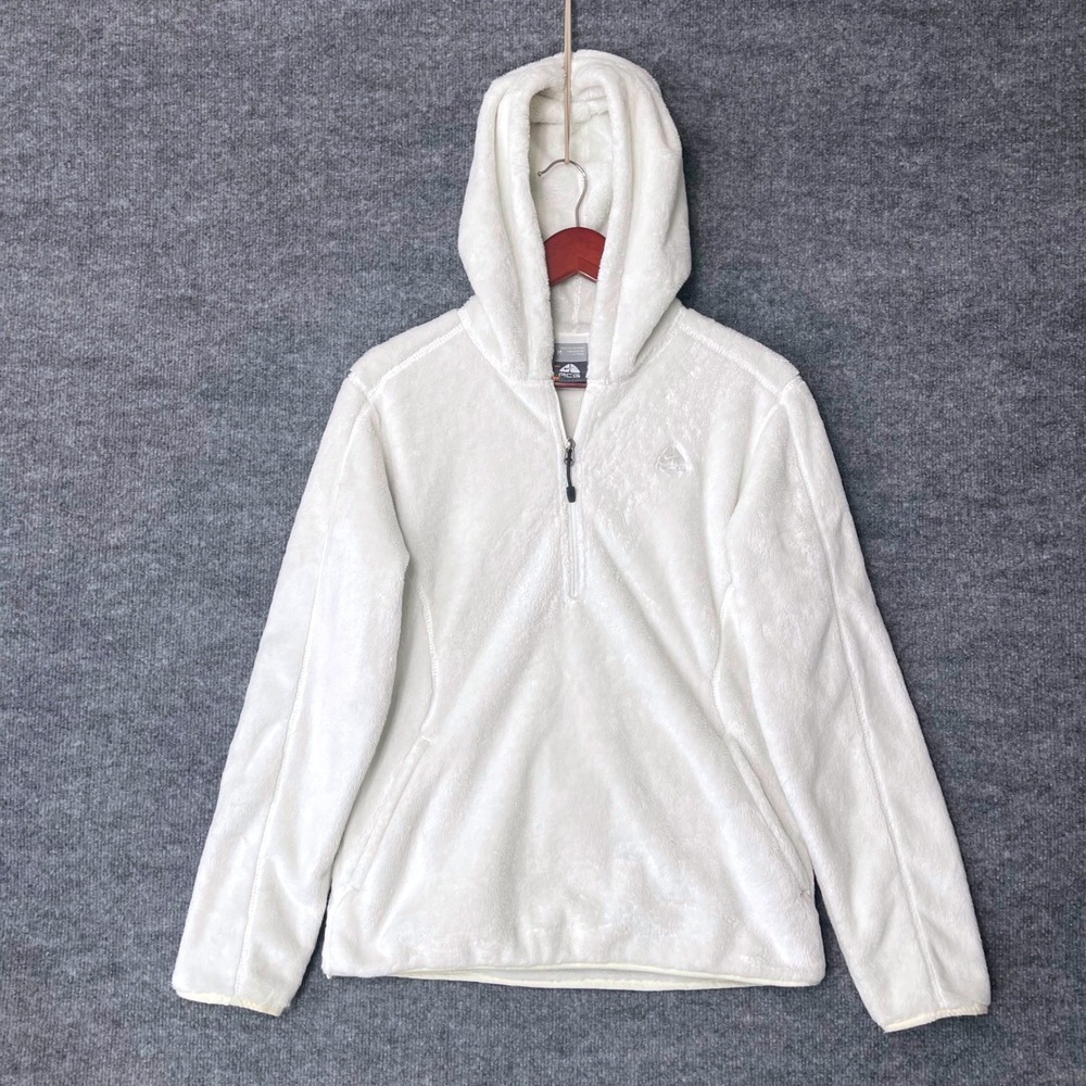 Nike ACG Womens Quarter Zip Fleece Hoodie Teddy Pullover Cream White Medium